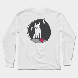 Sleeplessness (Cat, moon & coffee) Long Sleeve T-Shirt